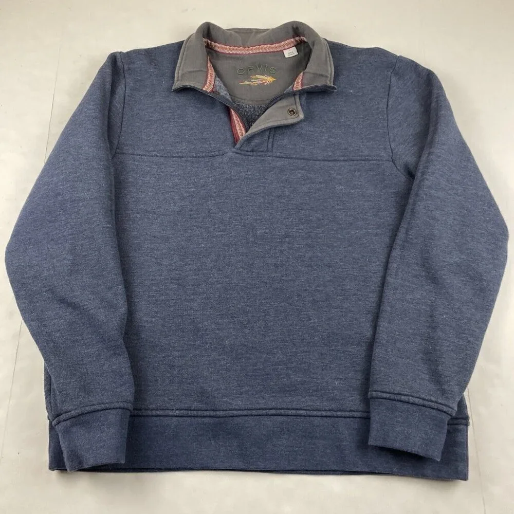 Orvis 1/4 Zip Pullover Sweater Men’s L Fleece Lined Cotton Blend Navy Casual